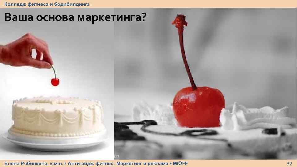 Колледж фитнеса и бодибилдинга Ваша основа маркетинга? Елена Рябинкова, к. м. н. • Анти-эйдж