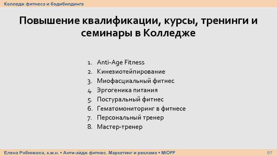 Колледж фитнеса и бодибилдинга Повышение квалификации, курсы, тренинги и семинары в Колледже 1. 2.