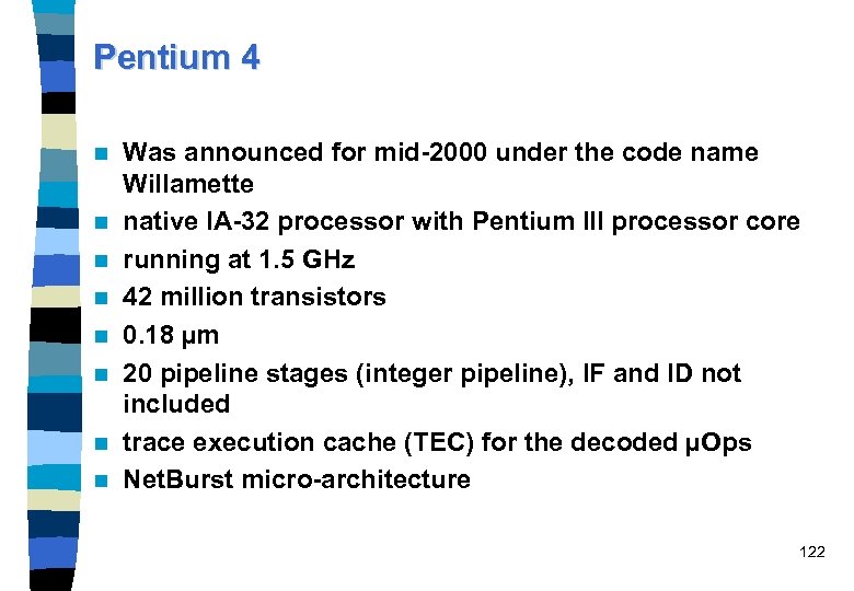 Pentium 4 n n n n Was announced for mid-2000 under the code name