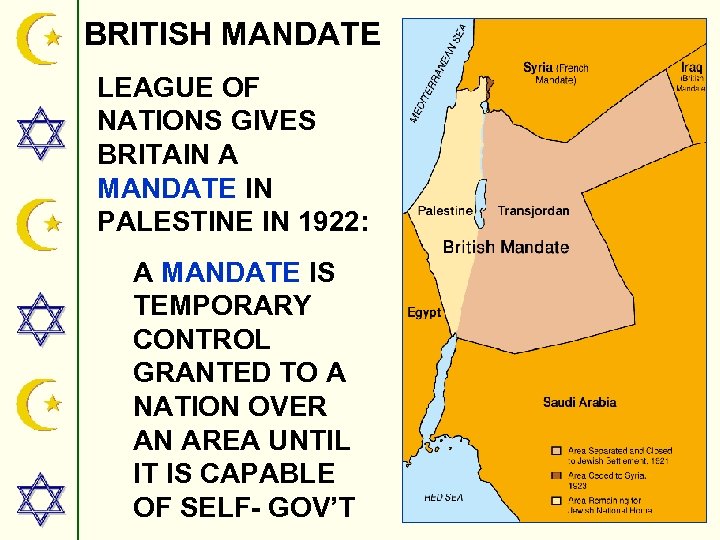 BRITISH MANDATE LEAGUE OF NATIONS GIVES BRITAIN A MANDATE IN PALESTINE IN 1922: A
