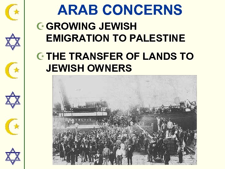 ARAB CONCERNS Z GROWING JEWISH EMIGRATION TO PALESTINE Z THE TRANSFER OF LANDS TO
