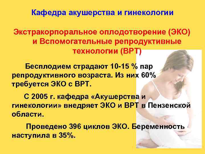 Кафедра акушерства и гинекологии Экстракорпоральное оплодотворение (ЭКО) и Вспомогательные репродуктивные технологии (ВРТ) Бесплодием страдают