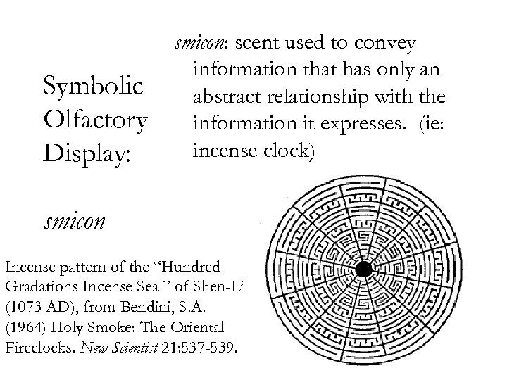 Symbolic Olfactory Display: smicon: scent used to convey information that has only an abstract