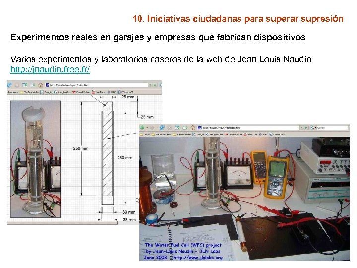 10. Iniciativas ciudadanas para superar supresión Experimentos reales en garajes y empresas que fabrican