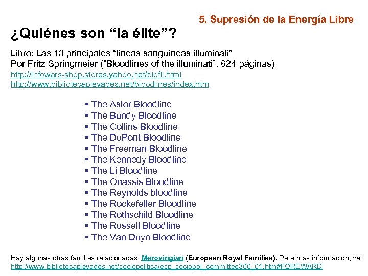 ¿Quiénes son “la élite”? 5. Supresión de la Energía Libre Libro: Las 13 principales