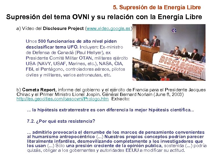 5. Supresión de la Energía Libre Supresión del tema OVNI y su relación con