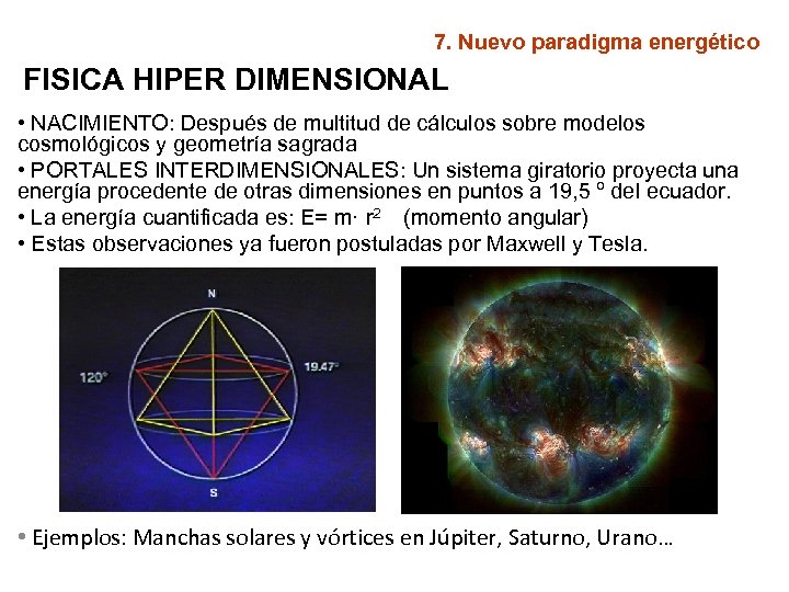 7. Nuevo paradigma energético FISICA HIPER DIMENSIONAL • NACIMIENTO: Después de multitud de cálculos