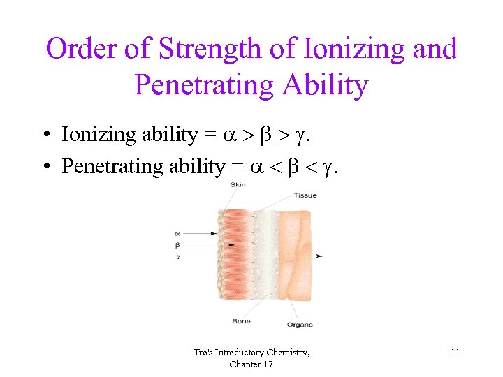 Order of Strength of Ionizing and Penetrating Ability • Ionizing ability = > >