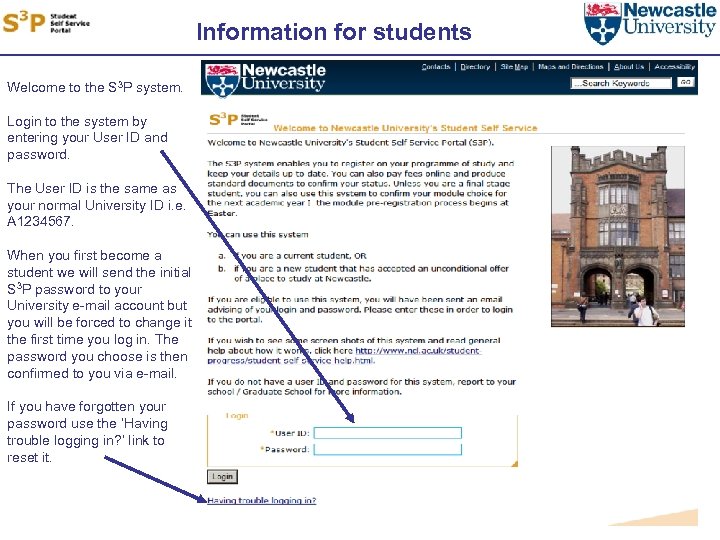 Information for students Welcome to the S 3 P system. Login to the system