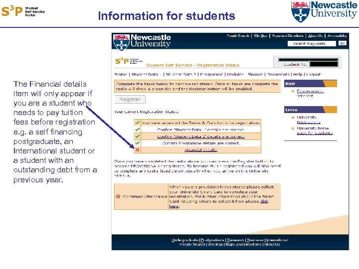 Information for students The Financial details item will only appear if you are a