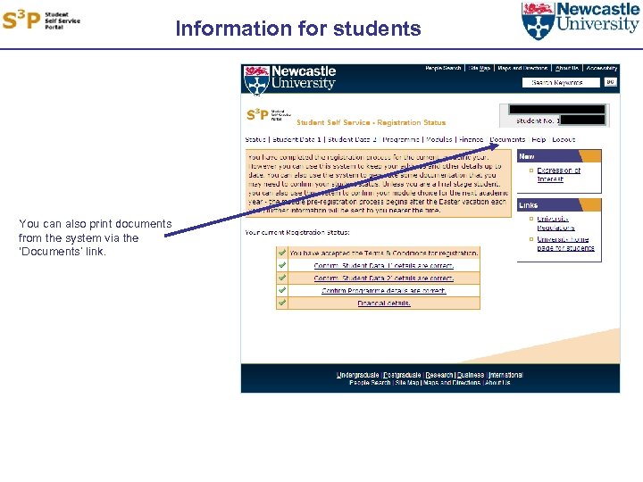 Information for students You can also print documents from the system via the ‘Documents’