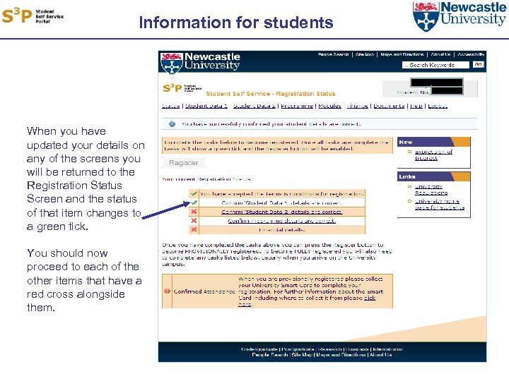 Information for students When you have updated your details on any of the screens