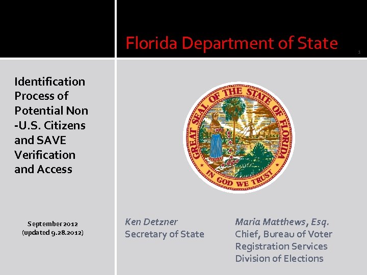 Florida Department of State Identification Process of Potential Non -U. S. Citizens and SAVE