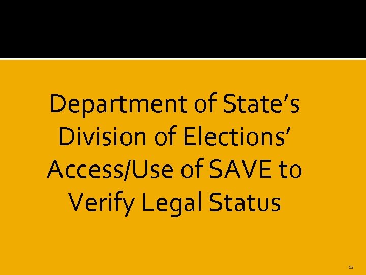 Department of State’s Division of Elections’ Access/Use of SAVE to Verify Legal Status 12