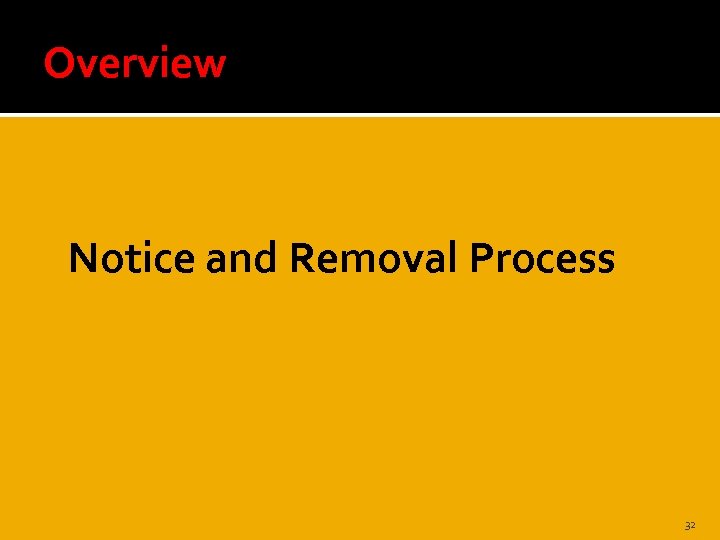 Overview Notice and Removal Process 32 