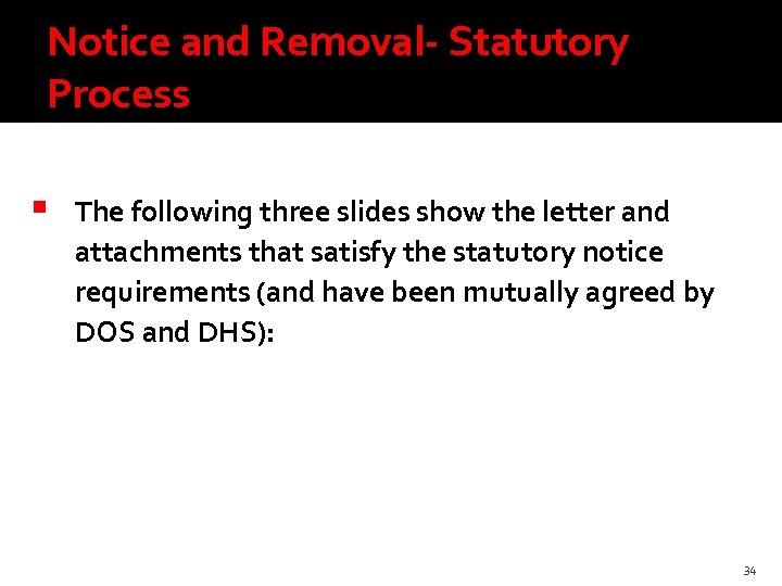 Notice and Removal- Statutory Process The following three slides show the letter and attachments