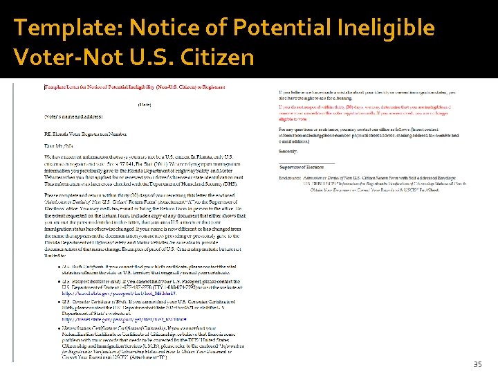 Template: Notice of Potential Ineligible Voter-Not U. S. Citizen 35 