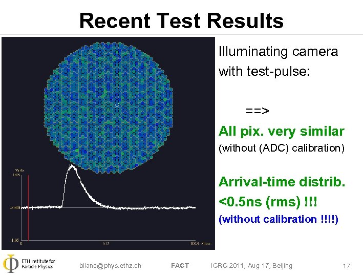 Recent Test Results Illuminating camera with test-pulse: ==> All pix. very similar (without (ADC)