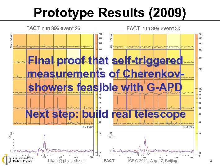 Prototype Results (2009) Final proof that self-triggered measurements of Cherenkovshowers feasible with G-APD Next