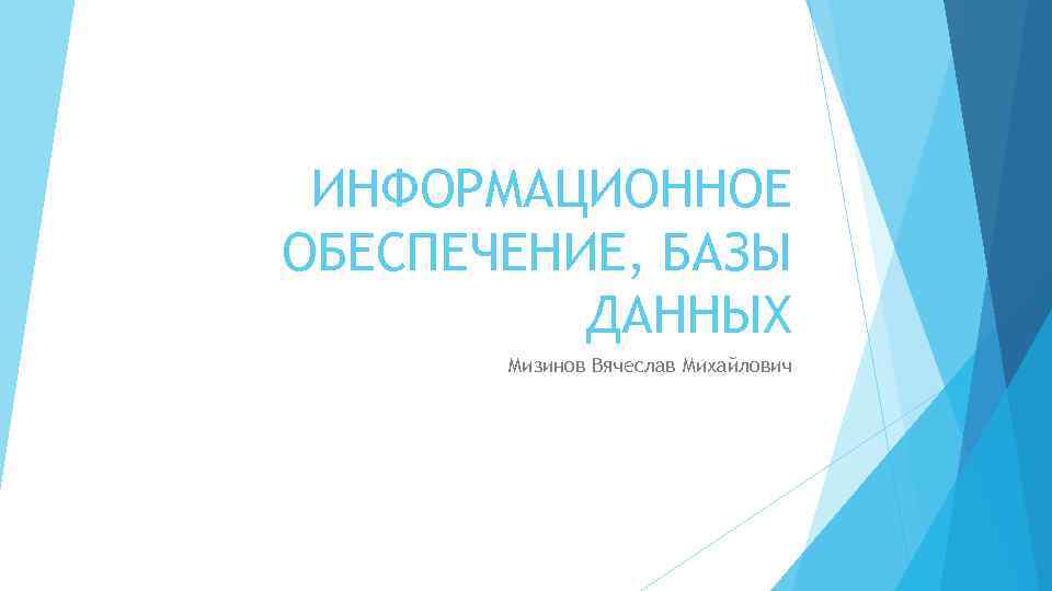 ИНФОРМАЦИОННОЕ ОБЕСПЕЧЕНИЕ, БАЗЫ ДАННЫХ Мизинов Вячеслав Михайлович 