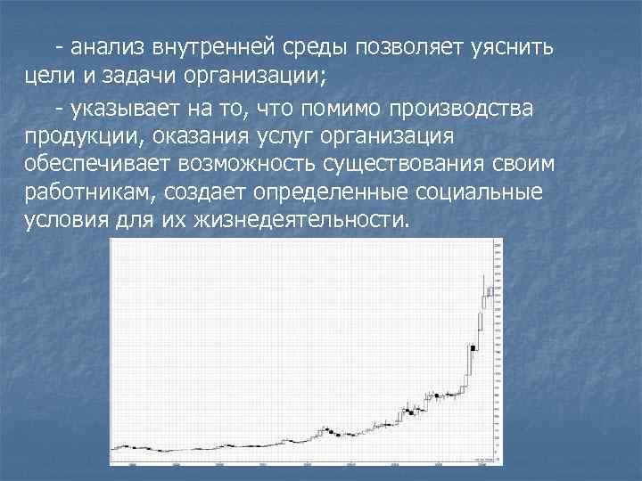 - анализ внутренней среды позволяет уяснить цели и задачи организации; - указывает на то,