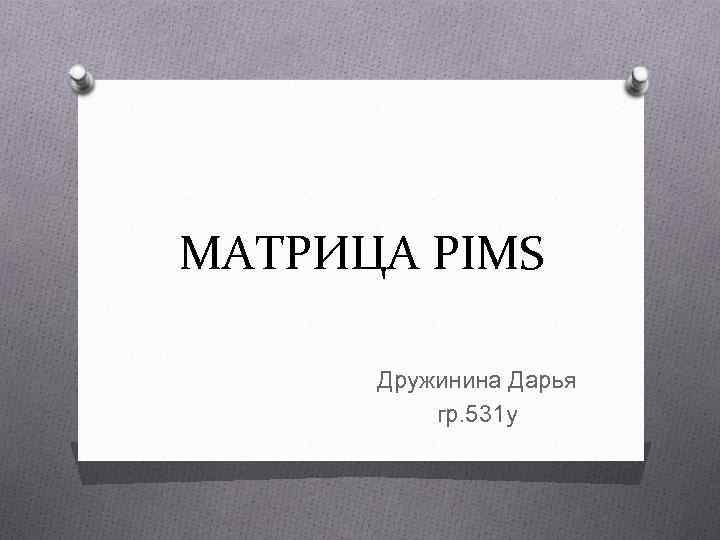 МАТРИЦА PIMS Дружинина Дарья гр. 531 у 