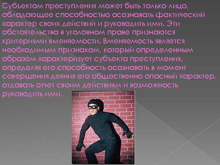 Субъект правонарушения. Понятие вменяемости в уголовном праве. Вменяемость субъекта преступления. Признаки вменяемости. Вменяемость лица в уголовном праве.