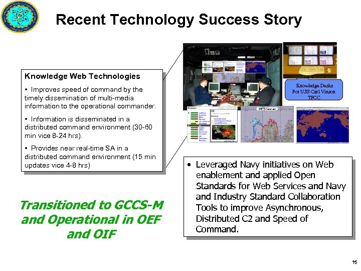 Recent Technology Success Story Knowledge Web Technologies • Improves speed of command by the