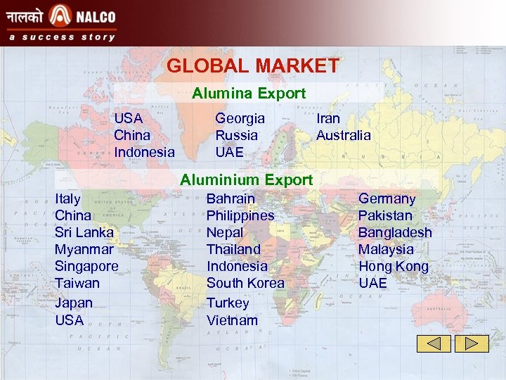 GLOBAL MARKET Alumina Export USA China Indonesia Georgia Russia UAE Iran Australia Aluminium Export