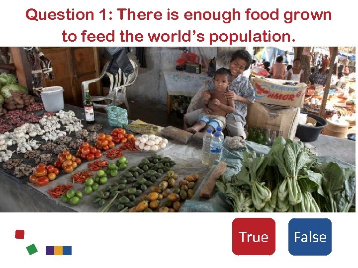 Question 1: There is enough food grown to feed the world’s population. True False