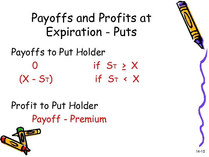 Payoffs and Profits at Expiration - Puts Payoffs to Put Holder 0 if ST