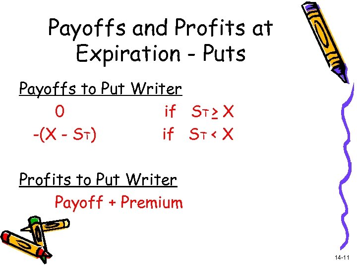 Payoffs and Profits at Expiration - Puts Payoffs to Put Writer 0 if ST