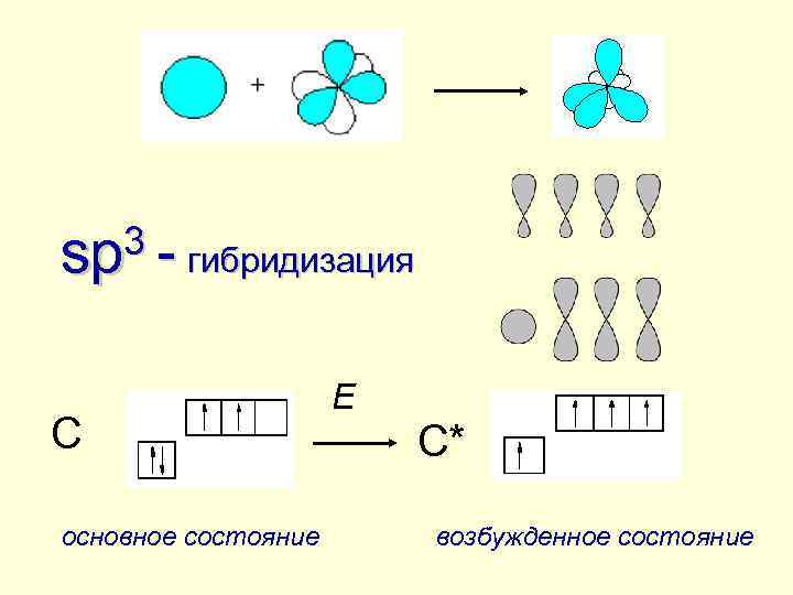3 - гибридизация sp С основное состояние Е С* возбужденное состояние 