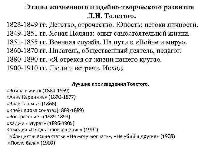 Этапы жизненного и идейно-творческого развития Л. Н. Толстого. 1828 -1849 гг. Детство, отрочество. Юность: