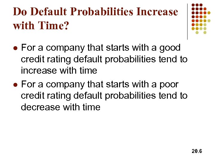 Do Default Probabilities Increase with Time? l l For a company that starts with