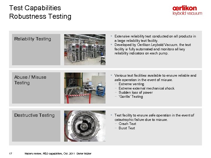 Test Capabilities Robustness Testing Reliability Testing § Extensive reliability test conducted on all products