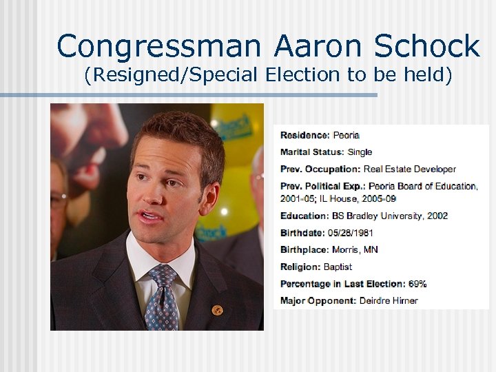 Congressman Aaron Schock (Resigned/Special Election to be held) 