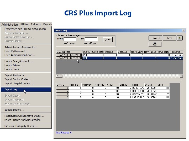 CRS Plus Import Log 