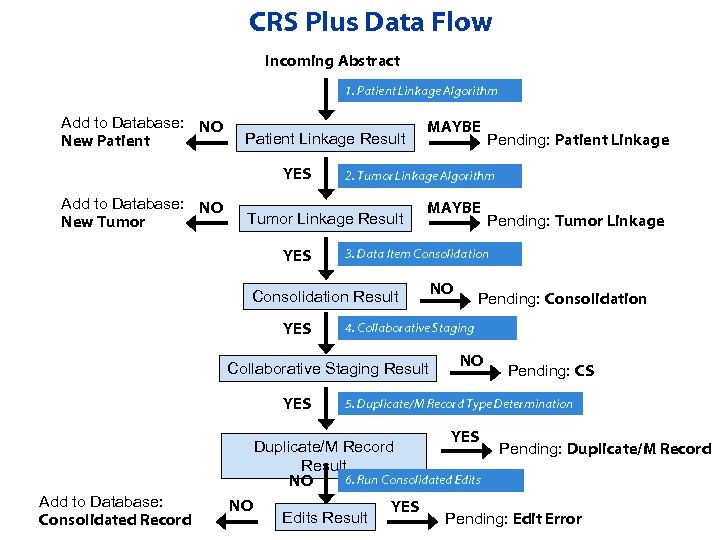 CRS Plus Data Flow Incoming Abstract 1. Patient Linkage Algorithm Add to Database: NO