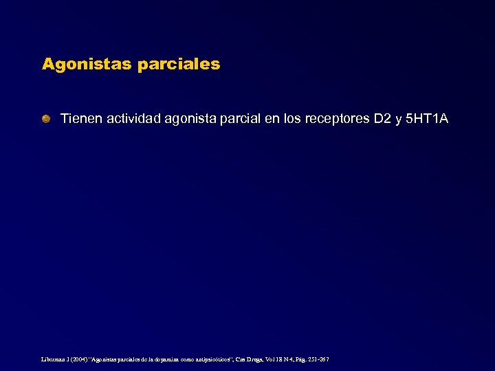 Agonistas parciales Tienen actividad agonista parcial en los receptores D 2 y 5 HT