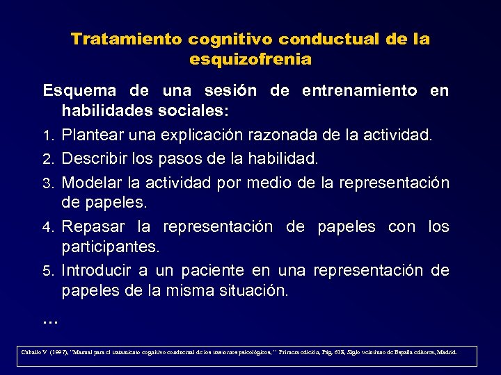 Tratamiento cognitivo conductual de la esquizofrenia Esquema de una sesión de entrenamiento en habilidades