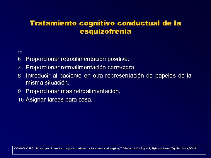 Tratamiento cognitivo conductual de la esquizofrenia. . . 6 Proporcionar retroalimentación positiva. 7 Proporcionar