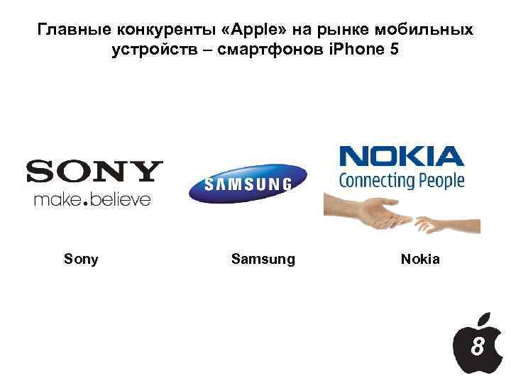 Главные конкуренты «Apple» на рынке мобильных устройств – смартфонов i. Phone 5 Sony Samsung