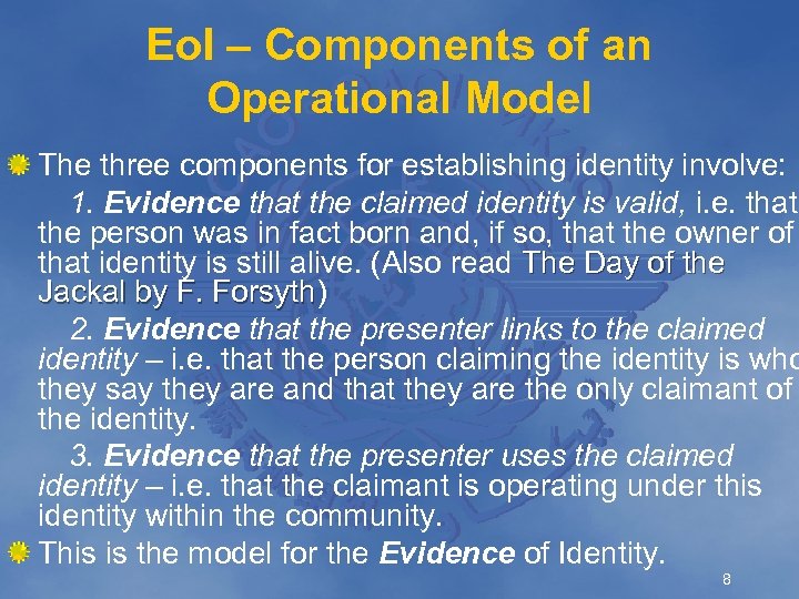 Eo. I – Components of an Operational Model The three components for establishing identity