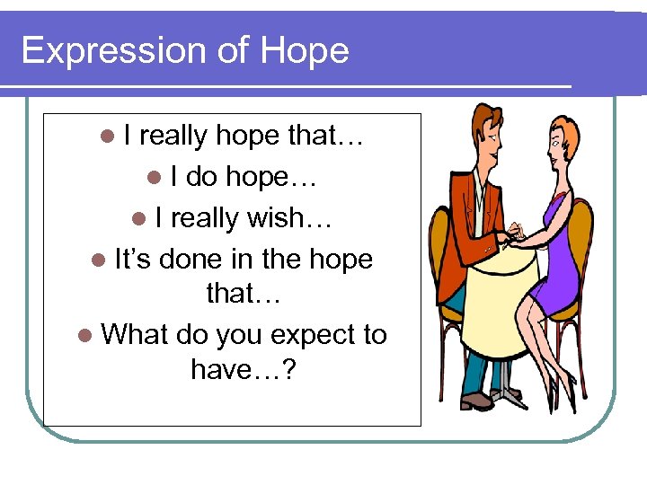 Expression of Hope l. I really hope that… l I do hope… l I