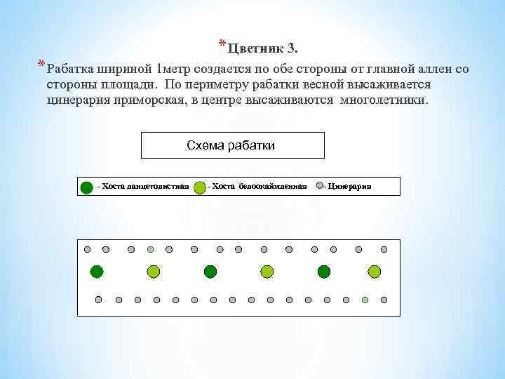* Цветник 3. * Рабатка шириной 1 метр создается по обе стороны от главной