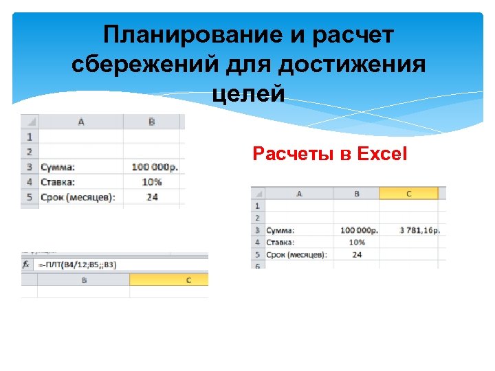 Планирование и расчет сбережений для достижения целей Расчеты в Excel 