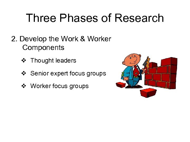 Three Phases of Research 2. Develop the Work & Worker Components v Thought leaders