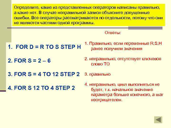 Определите, какие из представленных операторов написаны правильно, а какие нет. В случае неправильной записи