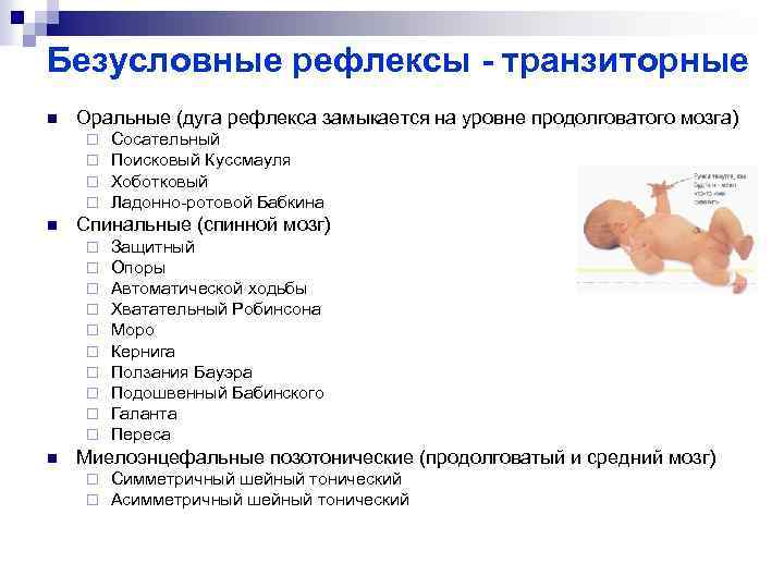 Врожденные рефлексы организма. Транзиторные врожденные безусловные рефлексы. Перечислите врожденные безусловные рефлексы. Рефлексы спинального АВТОМАТИЗМА новорожденных. Транзиторные рефлексы новорожденного.